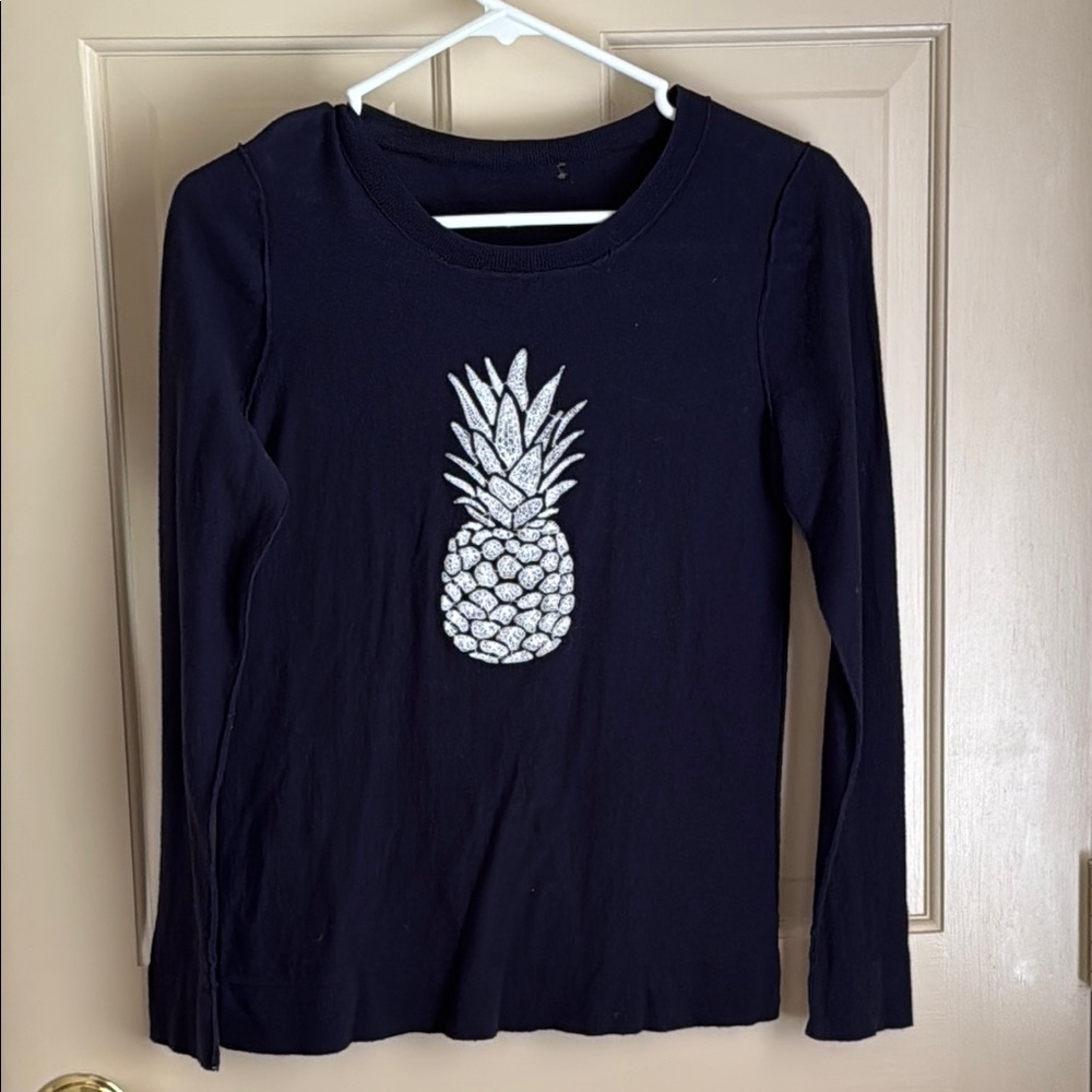 J. Crew Factory Navy Long Sleeve Sweater with Pineapple Design